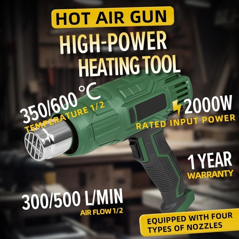 2000W Industrial Heat Gun Adjustable Temperature 60-600 with 4 Nozzles Dual Speed Hot Air Gun for Welding Shrink Wrapping ,Variable Temperature