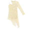 thumbnail image 4 of TiaoBug Big Girls Lyrical Dance Costume Single Long Sleeve Lace Patchwork Modern Ballet Dance Dress Beige 14, 4 of 6