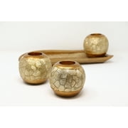 Magari Polyresin Candle Holders, 3-Piece Set with Tray, Gold