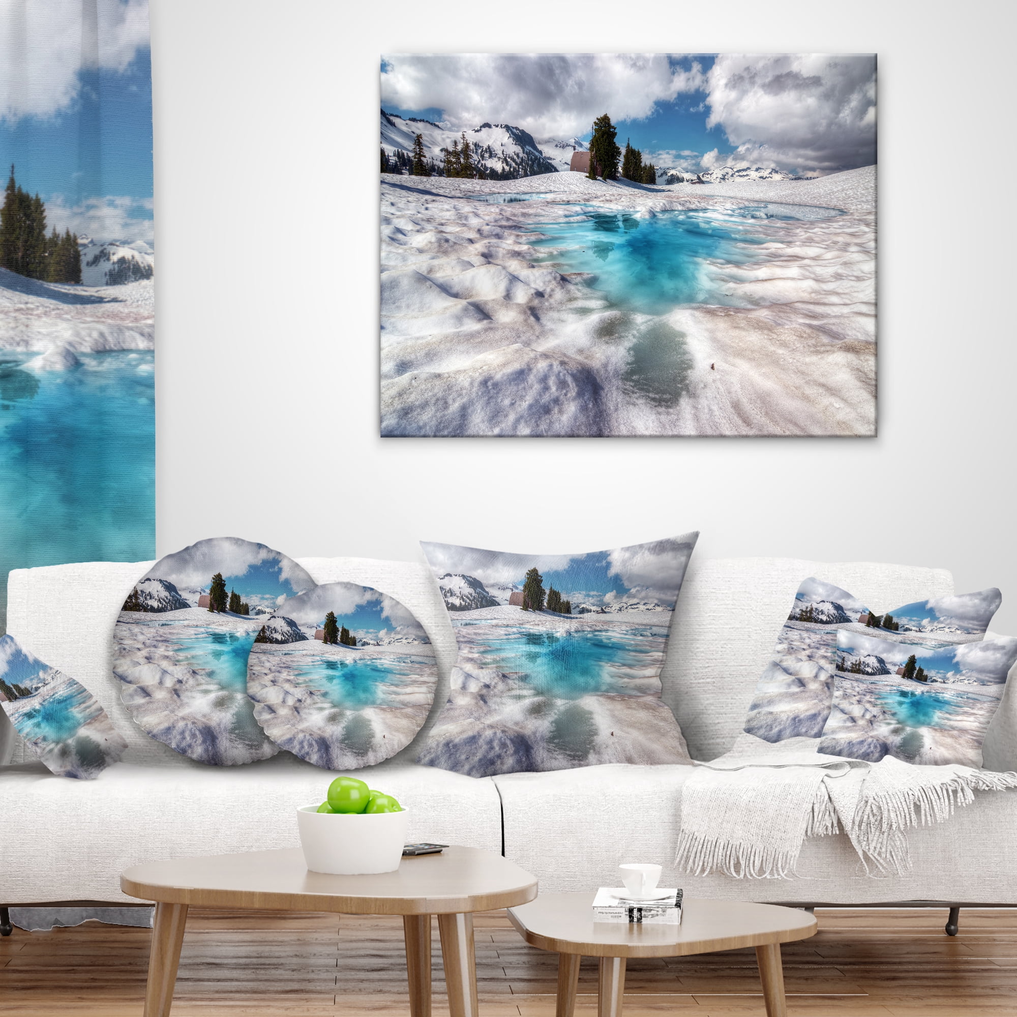 Designart Beautiful Snow Covered Lake - Landscape Printed Throw Pillow - 16x16