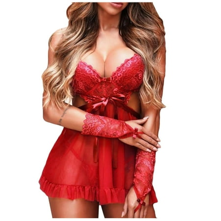 

DENGDENG Women s Sexy Snap Crotch Babydoll Lace Lingerie One Piece Bodysuit