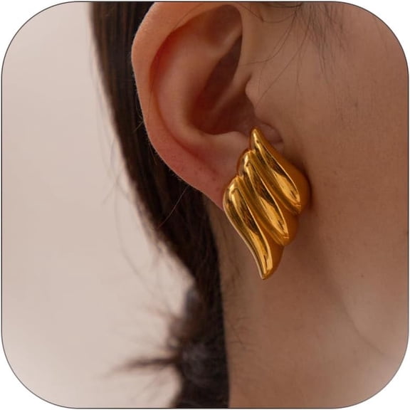 Chunky Gold Stud Earrings for Women Titanium Steel Big Statement Earrings Vintage Trendy