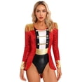 thumbnail image 3 of YiZYiF Womens Circus Ringmaster Long Sleeve Allover Sequin Bodysuit Tassel Leotard Halloween Costume Red M, 3 of 7