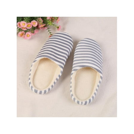 

Winter Women Warm Cotton Striped Slippers Furry Soft Plush Shoes Non-slip Home Indoor