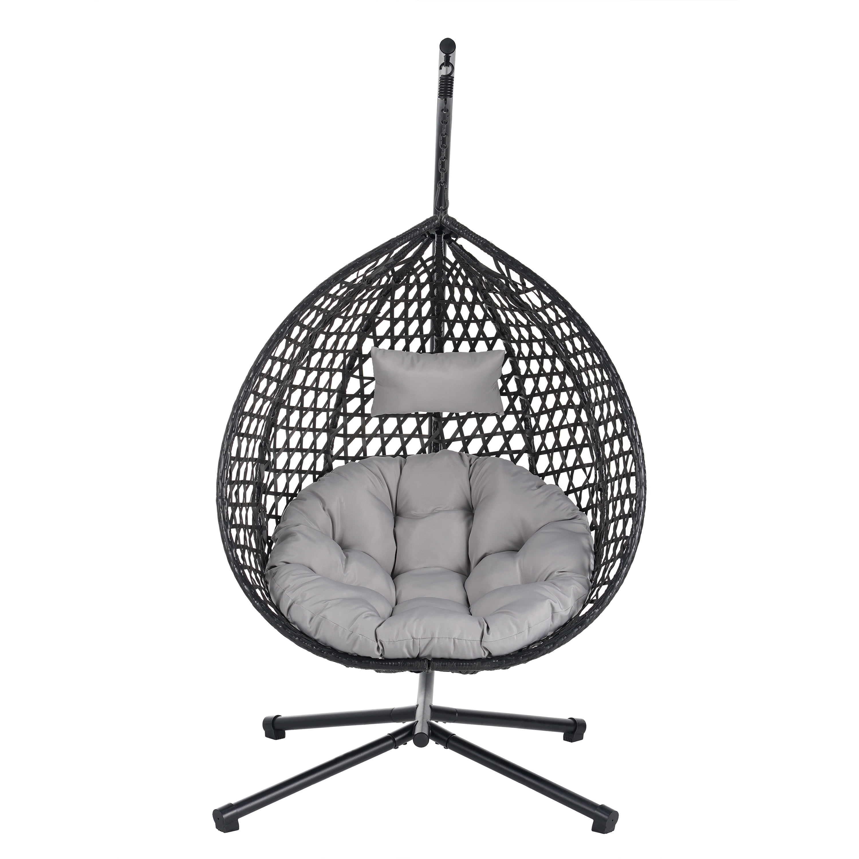 Woven Hanging Egg Chair With Stand, Sturdy Outdoor Swing Chair for Balcony Bedroom, Dark Brown