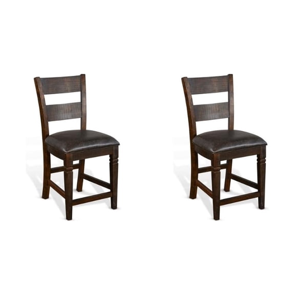 Home Square 24" Mahogany Wood Ladderback Barstool in Tobacco Leaf - Set of 2