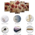 thumbnail image 5 of ZHONGYUTONG Red Poppies Flower Canvas Wall Art 5 Pieces Retro Poppy Floral Painting Prints Elegant Rustic Picture Artwork Bathroom Home Decor (8"x14"x2 8"x18"x2 8"x22"x1), 5 of 6