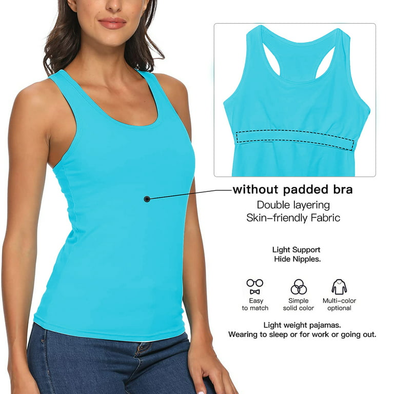 Women's Camisole with Shelf Bra Tank Tops for Layering Stretch Casual  Undershirts Wider Strap 