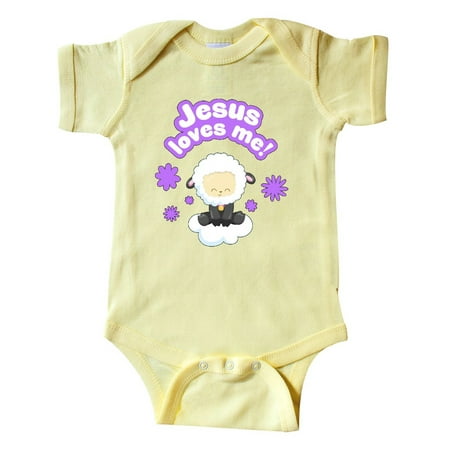 

Inktastic Jesus Loves Me Cute Lamb and Flowers Gift Baby Boy or Baby Girl Bodysuit