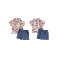 thumbnail image 2 of vera natura Little Boy 4th of July Outfits, Eagle Print Button Down Lapel Neck Short Sleeve Tops + Elastic Waist Shorts  2 Piece Set, 2 of 9