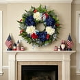 thumbnail image 2 of Virelaxpo Independence Day Wreath Red White Blue Simulated Flowers Home Decor Front Door Wall Fireplace Patriotic 4th of July Holiday, 2 of 6