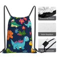 thumbnail image 5 of Leisure Draw String Mouth Backpack 16 X 14 Woven Band Durable Not Easy To Fall Off In Travel Portable Draw String Design Cute Dinosaurs And Green-Banded Leaves, 5 of 8