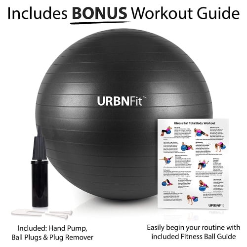 Black 55cm URBNFit Exercise Gym Ball Multiple Sizes And Colours For Stability Yoga Workout Guide Included Quick Pump Included Anti Burst Professional Quality Swiss Ball Walmart