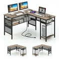 thumbnail image 2 of YYAo Sturdy Computer Workstation,L-Shaped Corner Computer Desk Writing Table,L-Shaped Computer Desk with Charging Station and Adjustable Shelf-Gray, 2 of 7