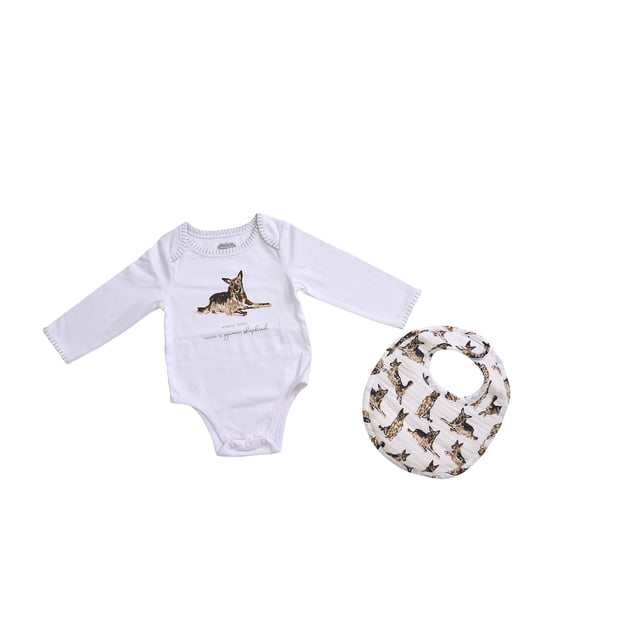 Body y babero Leotard Mud Pie de pastor alemán para bebés de 0 a 6 m