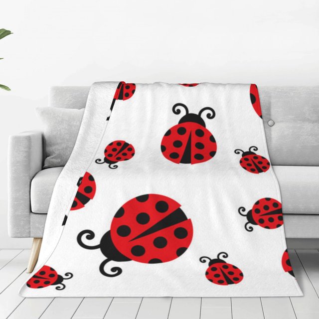 Fotbe Fly Flying Ladybug Manta de Franela Acolchonada con Estampado, Súper Suave y Esponjosa, Extra Grande para Sofá, Cama, Uso Todo el Año-60"x50"