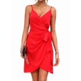 thumbnail image 2 of Jaimenalin Womens V Neck Tie Front Sleeveless Halter Midi Dress Fashion Summer Casual Party Outfit Red XL, 2 of 9