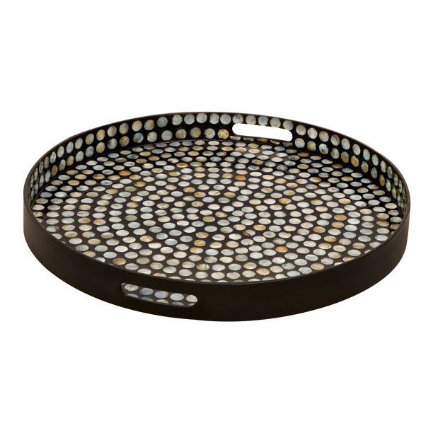 Decmode 24 W 3 H Wood Coastal Tray Black 1 Piece Com Wood Coastal Tray Black 1 Piece, 24 Round Wood Tray