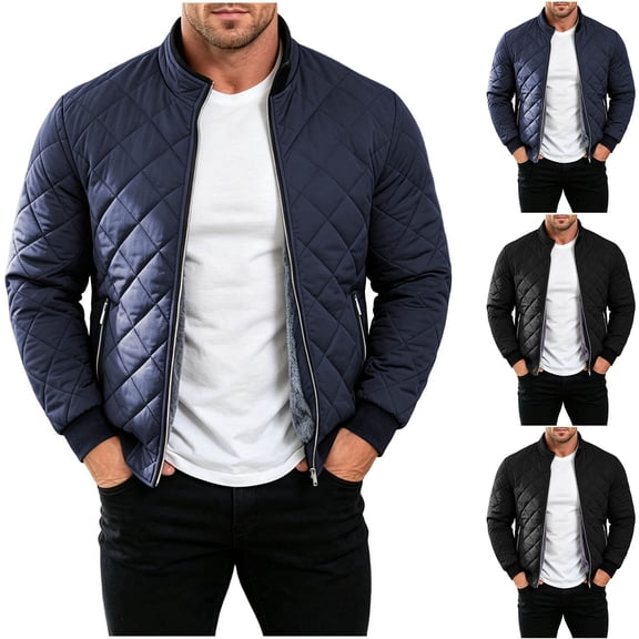 Purcolt Mens Big and Tall Bomber Jackets Trendy Casual Quilted Stand Neck Full Zip Up Winter Puffer Coats Comfort Loose Fit Windproof Thermal Outerwear with Pockets