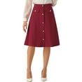 thumbnail image 1 of FALDA A-LINE CON BOTONES ELEGANTE PARA MUJER, LARGO A LA RODILLA, PARA TRABAJO Y OCASIONES FORMAL, ROJO, 1 of 5