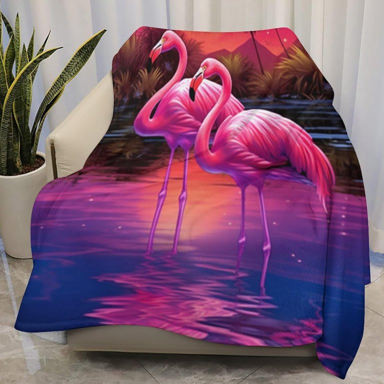 Flamingo Reflection Sunset Super Soft Winter Comfy Throw Blanket 