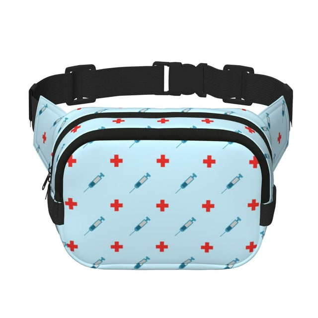 Fotbe Syringe And Red Cross Cangurera Cuadrada con Estampado de Doble Capa, Bolsa de Cintura Ajustable Mini para Hombres y Mujeres
