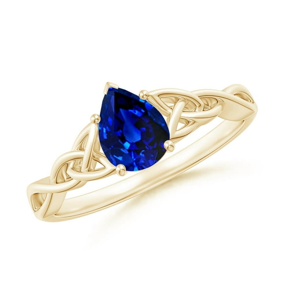 ANGARA Lab Grown Blue Sapphire Celtic Knot Engagement Ring for Women in 14K Yellow Gold (Size-7x5mm) | September Birthstone, Anniversary, Jewelry Gift for Women | Lab-Grown Blue Sapphire Ring