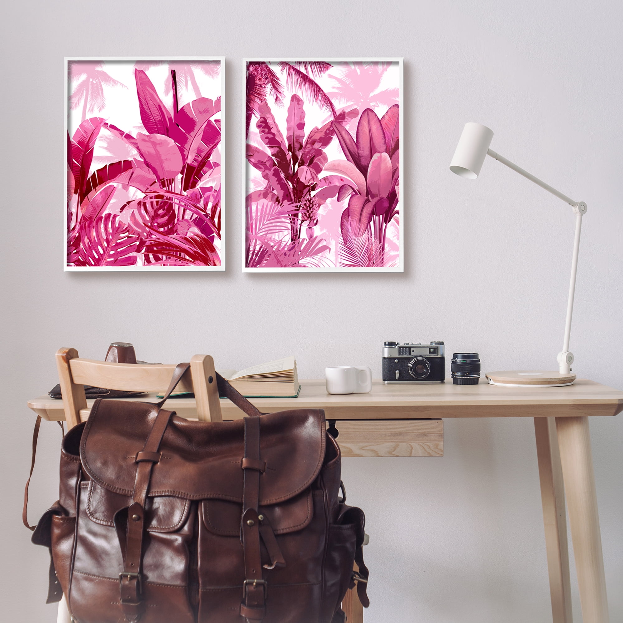 Stupell Industries Pink Palm Tree Leaves Botanical & Floral Painting White Framed Art Print Wall Art, 16 x 20