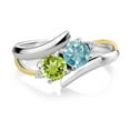 thumbnail image 2 of Gem Stone King 1.42 Ct Round Blue Zircon Green Peridot 925 Silver and 10K Yellow Gold Ring (Size 5), 2 of 5