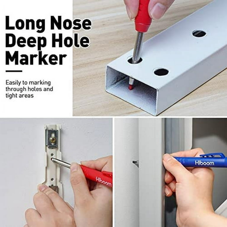 Hiboom Carpenter Pencil Set, 6 Pieces Long Nosed Deep Hole Tip