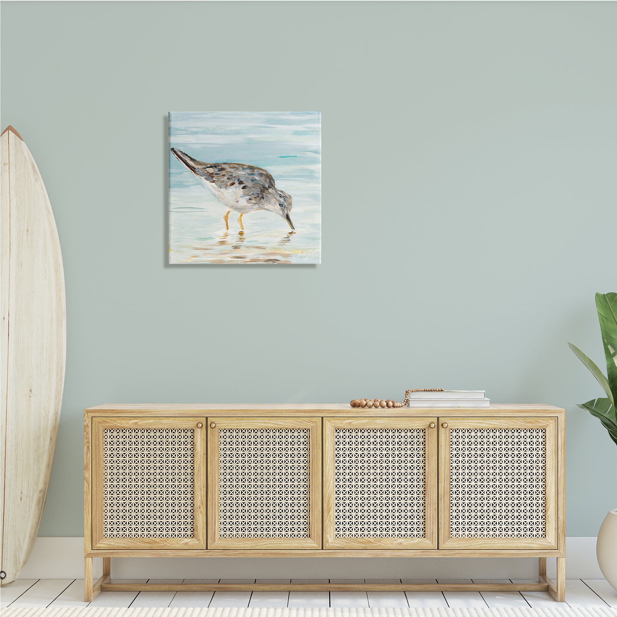 Stupell Industries Sandpiper Hunting on Beach Coast Shallow Nautical Waters, 24 x 24, Design by Julie DeRice