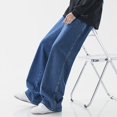 thumbnail image 4 of Pantalones vaqueros holgados para hombre, ropa de calle Harajuku, informal, de pierna ancha, sencilla, japonesa, novedad, 4 of 5