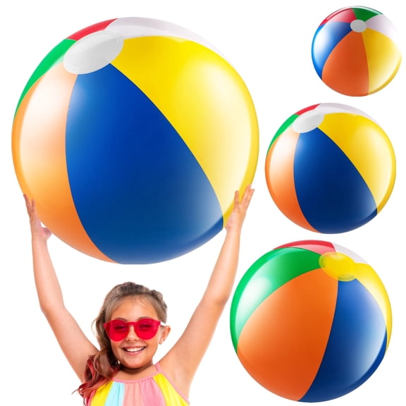 Rykon Inflatable Beach Balls, Assorted Sizes 6", 12", 16", 24", Pack of 4, Rainbow Beach Balls for Kids, Blow Up Pool Toys for Summer Party, Beach Games & Outdoor Fun