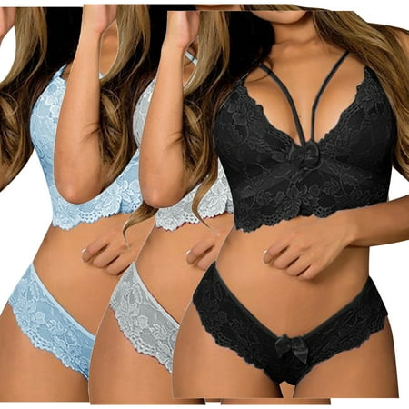 GENGING Hot Sale Cheap Lingerie Three PC Women Lingerie Corset Lace Floral Bralette Bra Two Piece Underwear