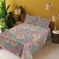 thumbnail image 3 of Ambesonne Colorful Fitted & Top Sheet Set with Shams, Classic Circular Shape, Green Pink, 3 of 5