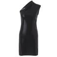 thumbnail image 4 of DHFJKG Women's Sparkly Glitter Dress One-Shoulder PU Leather Bodycon Party Night Club Mini Dresses Carnival Going Out Stylish Dresses, 4 of 5