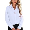 thumbnail image 2 of Hilenly Dress Shirts for Women Long Sleeve Button Down Shirts Collared V Neck Office Tops Business Casual Outfits, 2 of 9