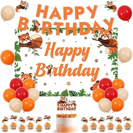 Red Panda Party Decorations Red Pandas Happy Birthday Backdrop Banner Cake Topper Orange Reds Balloons Pandas and Bamboo Decor for Boys Girls Cute Animal Theme 1st 2nd 3rd Birthday Party Supplies