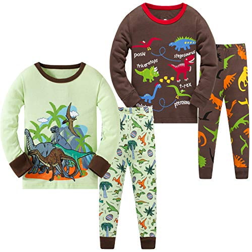 Pajamas Boys 4T Dinosaur Kid Clothes 100% Cotton PJs Toddler Long Sleeve  Sleepwear 4 Pieces Set 