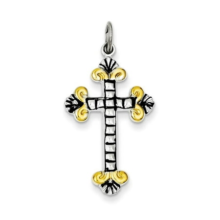 Black Vermeil Pendant - Sterling Silver Black Enamel and Vermeil Cross Pendant