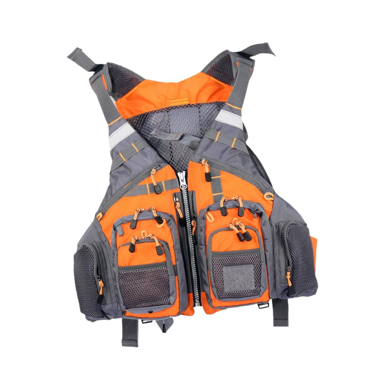 DimyFew Fishing Vest Life Vest Adjustable Size Reflective Multipurpose Comfortable Multi Orange