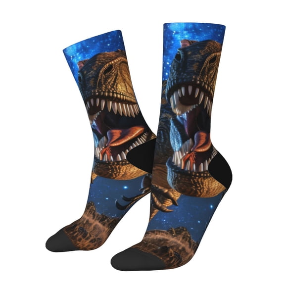 Balery Starry Night Charging Dinosaur Calcetas Largas con Estampado para Hombre y Mujer – Suaves y Transpirables, Talla Única (US 5-11)