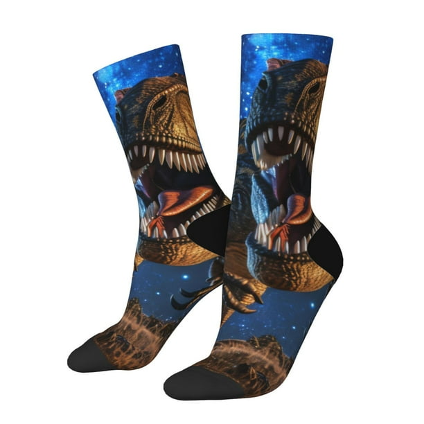 Balery Starry Night Charging Dinosaur Calcetas Largas con Estampado para Hombre y Mujer – Suaves y Transpirables, Talla Única (US 5-11)