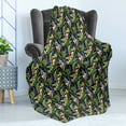 thumbnail image 4 of Jungle Leaves Soft Flannel Fleece Blanket, Painting Illustration of Tropical Flowers and Fronds Greenery, Cozy Plush for Indoor and Outdoor Use, 60" x 80", Charcoal Grey Multicolor, by Ambesonne, 4 of 5