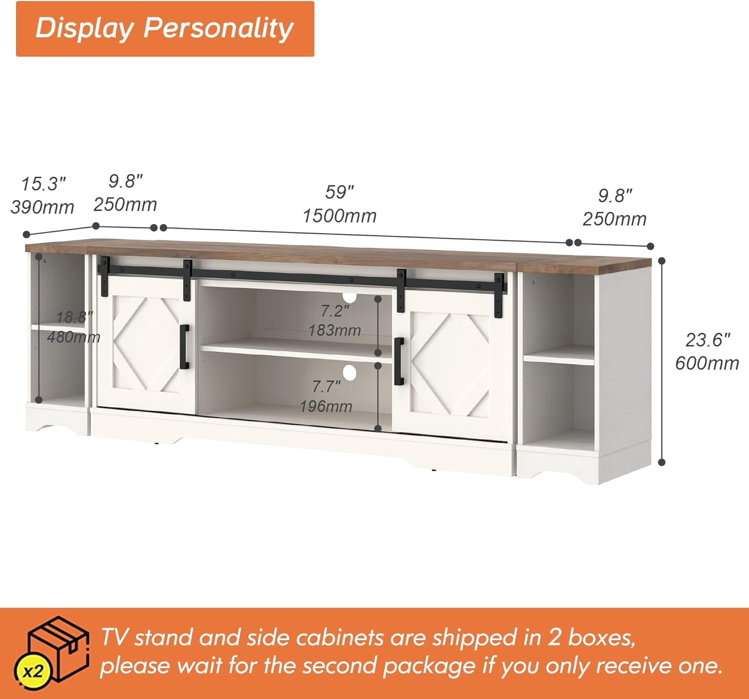 WAMPAT Farmhouse TV Stand with Sliding Barn Doors, Media Console with 3-Tier Adjustable Shelf for TVs up to 85", Rustic Wood Entertainment Center for Living Room,Cream White