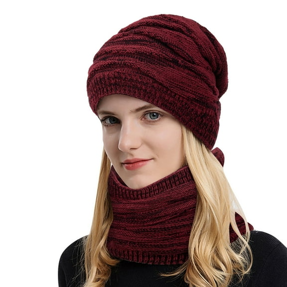 Dyfzdhu Hat Neutral Women Men Fall Winter Solid Color Wool Hat Thickened Warm Ear Protection Cold Knitted Hat Scarf Two Piece Set