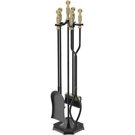 

NALONE 5 Pieces 31In Fireplace Tools Set Wrought Iron Fireplace Tools with Ergonomic Handle Fireplace Accessories Set Included Tong Shovel Base Poker and Brush for Indoor & Outdoo(Antique Bronze)