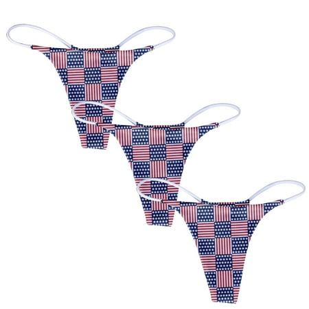

KaLI_store Seamless Underwear for Women USA Flag Thongs Women Sexy G Strings Butterfly Panties High Waist Underwear Thong Soft Tangas Independence Day Lingerie Pink M