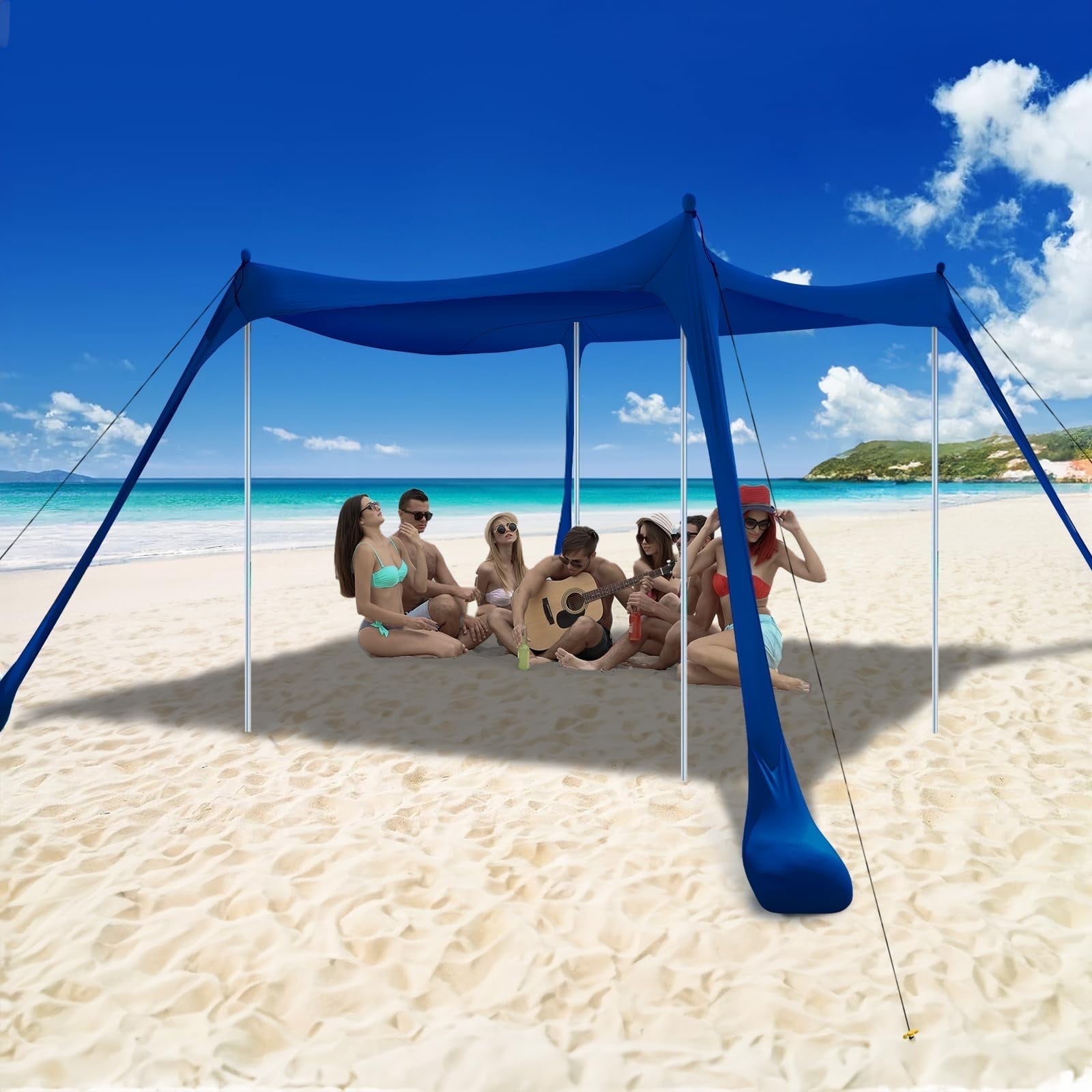 SUN NINJA 7x7.5 Outdoor Pop Up Beach Tent With Shovel, Pegs