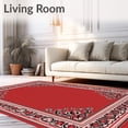 thumbnail image 2 of ODIKA 6'x9' Machine Washable Non-Slip Area Rug, Boho Wildflower Arrangement with Interlocking Lattice Borders High Traffic Rug with Pad, Red, 611763, 2 of 8